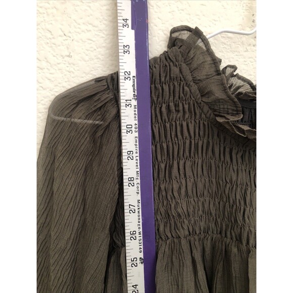 En Saison Smocked Tiered Mini Dress Brown Long Sleeve Sheer Boho Chic Size Small - Picture 7 of 9